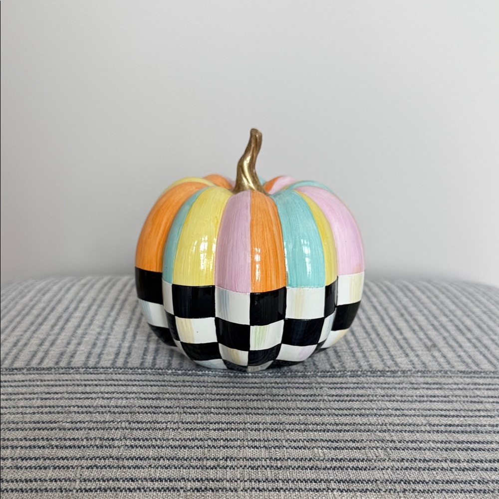 MacKenzie-Childs Cotton Candy Check and Stripe Pumpkin-New in box
